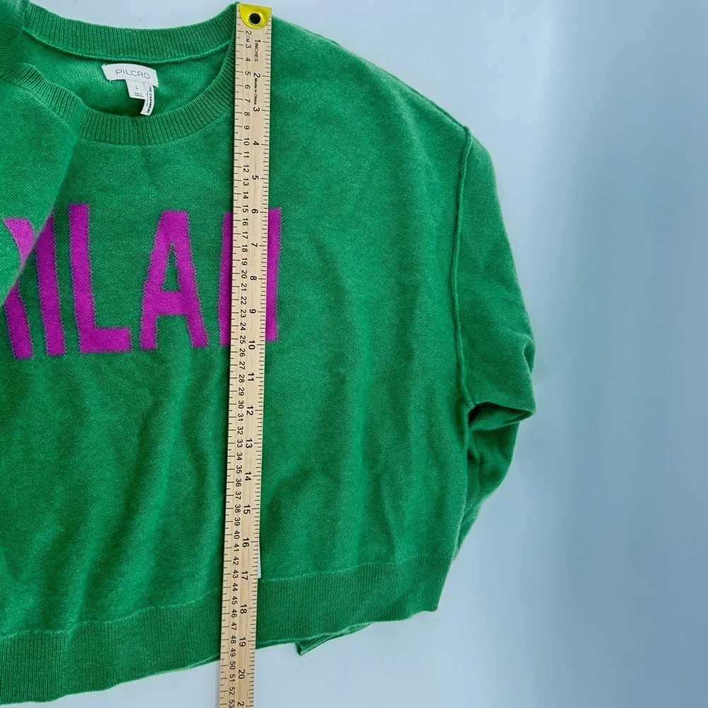Anthropologie Pilcro The Alani Cashmere Crop crewneck Sweater "MILAN" Green SzL - Picture 6 of 9